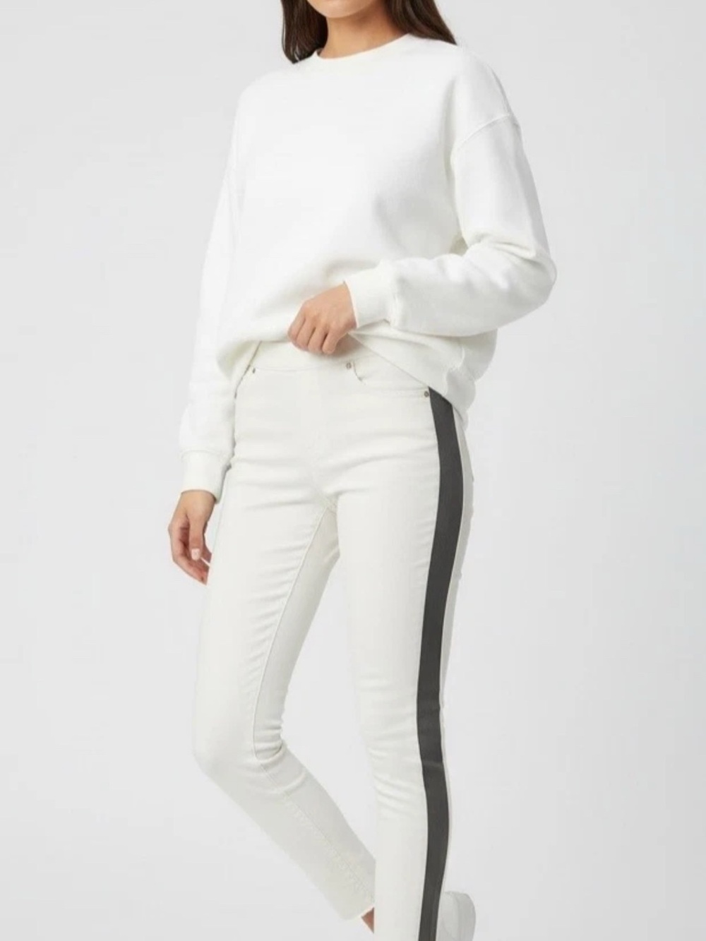 Women's White Skinny Jeans with Grey Side Stripe